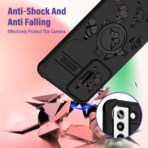 Miniatura 3 de Funermei Funda para Samsung Galaxy S22 – Funda de Mariposa Bonita para Mujeres y Niñas, Cubierta Femenina Estética Negra, Bonito Diseño de Moda