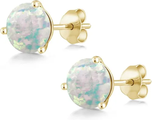 Miniatura 51 de Gem Stone King Aretes de oro de 14 quilates, 0.236 in, piedra natal redonda, Martini, 3 puntas, aretes de oro para mujer