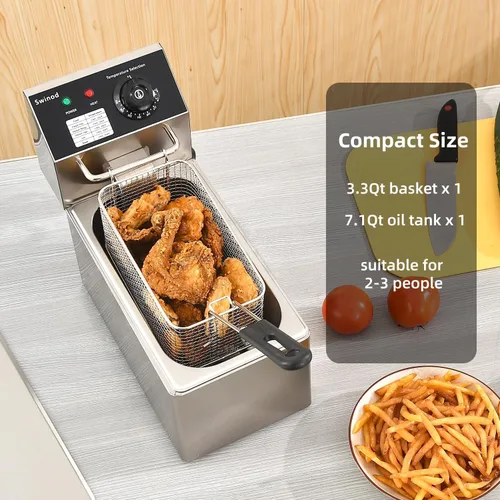 Miniatura 3 de Freidora eléctrica con cesta para uso doméstico, freidora de encimera de 1700 W, potente rendimiento, 4.2 cuartos de galón, freidora de aceite