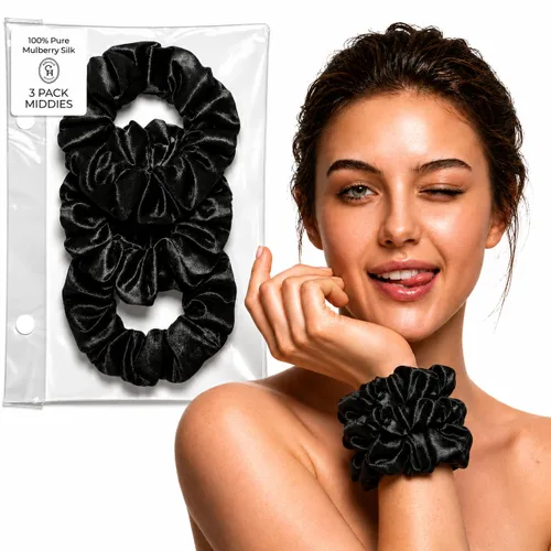 Miniatura 7 de SUNDAYSILKS™ - Lujosos coleteros de seda de morera para mujeres y niñas Coleteros antideslizantes y sedosos para el cabello natural, rizado, fino