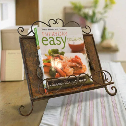 Miniatura 2 de Soporte de metal antiguo para libros de cocina, libro de recetas y soporte para iPad, caballete de libro de cocina con cadenas pesadas para regalo