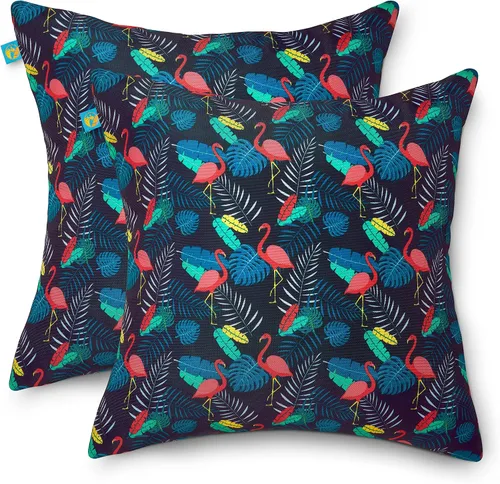 Duck Covers Almohadas decorativas resistentes al agua, 18 x 18 pulgadas, paquete de 2, flamenco para después de fiesta, cojines de asiento de silla