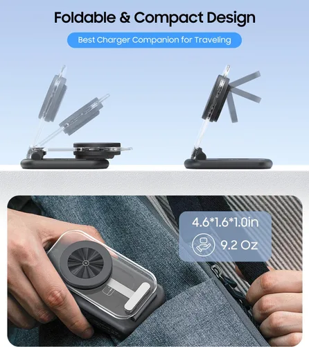 Miniatura 5 de Meifigno Estación de carga inalámbrica magnética 3 en 1 para Samsung, soporte de cargador MagSafe plegable con luz nocturna conmutable para Galaxy