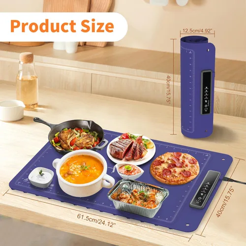 Miniatura 7 de Tapete de calentamiento para alimentos, bandeja eléctrica caliente, calentador de alimentos de superficie completa, 4 niveles de temperatura