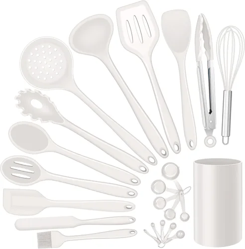 Miniatura 11 de E-far - Juego de utensilios de cocina de silicona, 7 piezas en color negro, utensilios de cocina resistentes al calor, utensilios de cocina