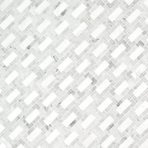 Miniatura 7 de MSI Bianco Dolomite Lynx 12 pulgadas x 12 pulgadas. Azulejo de pared de mosaico de mármol pulido montado en malla con patrón geométrico Bianco Lince