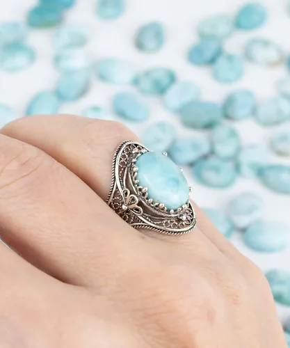 Miniatura 4 de Anillo ovalado de plata de ley 925 hecho a mano con filigrana y piedras preciosas para mujer, caja de regalo