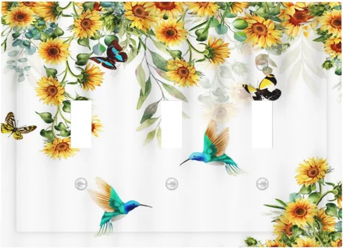 Miniatura 137 de Cubiertas de Interruptor de Luz Artísticas de Cuádruple Palanca con Hojas Tropicales Florales Boho, Flores Bohemias Decorativas Botánicas, Placas