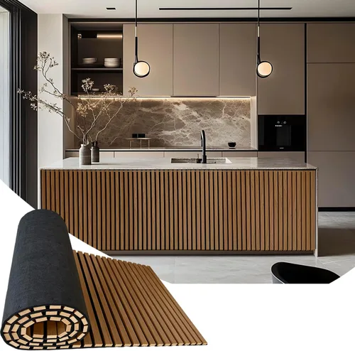 Miniatura 12 de Paneles de pared acústicos de madera de 94.5 x 23.6 pulgadas, paneles de pared 3D flexibles insonorizados, panel de listones de madera para Gris