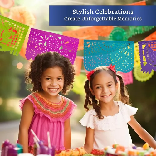 Miniatura 5 de Pancartas de fiesta mexicana (paquete de 5, 10 diseños de banderas de papel de seda por bandera/no de plástico), pancarta de papel picado