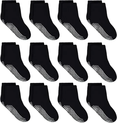 Tphon Calcetines antideslizantes para niños pequeños, 12 pares de calcetines adhesivos antideslizantes para bebés de 1 a 10 años