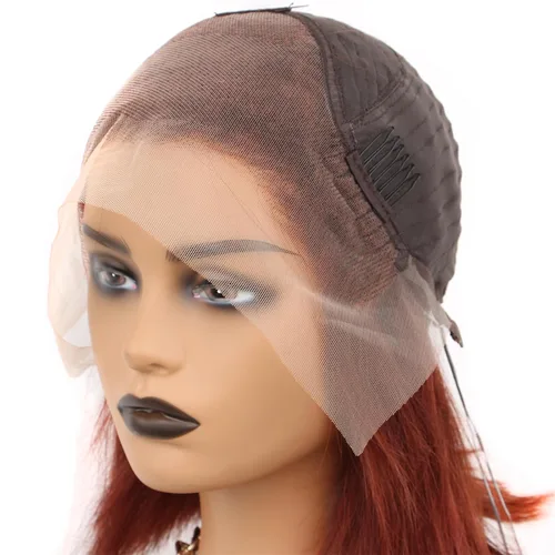 Miniatura 5 de Peluca de encaje frontal de 13x4 de cabello humano brasileño virgen rojizo 12 pulgadas con cabello de bebé, 180% de densidad, sin pegamento, peluca