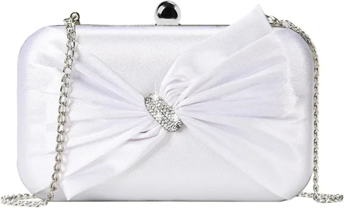 Miniatura 8 de Elegante bolso de mano de satén para mujer con lazo de diamantes de imitación, bolso formal para boda, fiesta, baile de graduación, cóctel