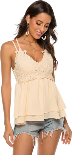 Miniatura 3 de Feager - Blusa de chifón para mujer, con cuello en V y tirantes delgados
