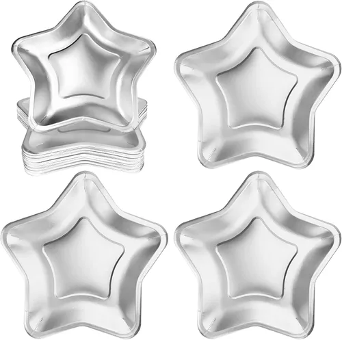 Zuazaor 60 platos de papel en forma de estrella de 9 pulgadas, platos desechables para fiestas, pentagrama, para graduación, Día de la plateado