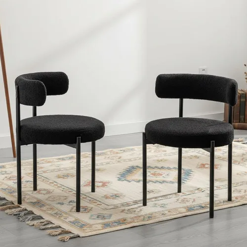 Miniatura 32 de Juego de 2 sillas de comedor Boucle, sillas de comedor beige con asiento tapizado y respaldo redondo, sillas de cocina modernas de mediados de siglo