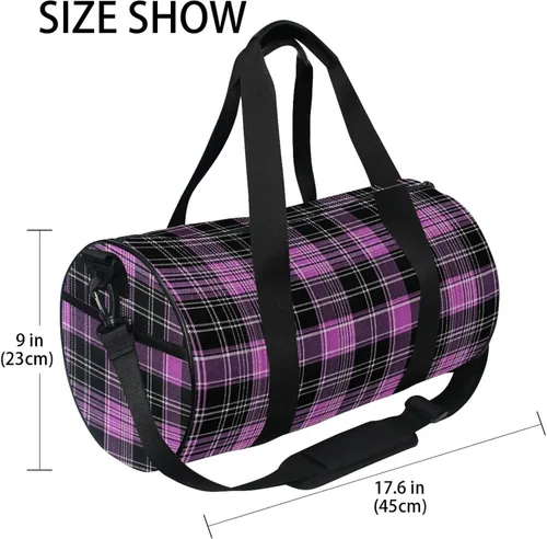 Miniatura 3 de Pink Black Plaid Gym Bag for Women and Men, Small Duffel Bag for Travel Sports Vacation Weekender Overnight Beach, Lightweight Carry on Bag for Boys