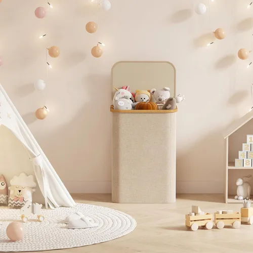 Miniatura 9 de Lifewit Cesta de lavandería de 80 litros con tapa, cestas de ropa para lavandería con asas de bambú y una bolsa de lavandería extraíble, cesta