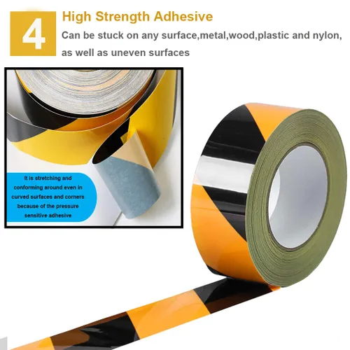 Miniatura 4 de Cinta de seguridad reflectante impermeable en rollo de 2"X150' amarilla y negra con rayas, cinta de marcación de piso, cinta de advertencia
