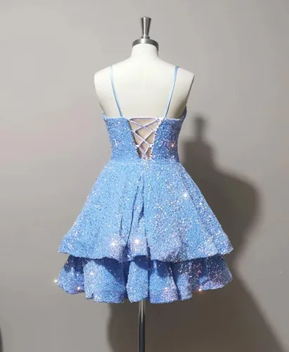 Miniatura 2 de Vestidos de lentejuelas para adolescentes, con tirantes delgados, brillantes, sexy, sin espalda, ajustados, cortos, vestidos de cóctel 2024