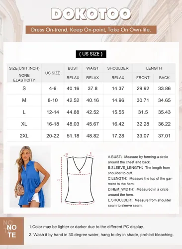 Miniatura 6 de Dokotoo Blusa sin mangas con botones y cuello en V para mujer, plisada, informal, holgada