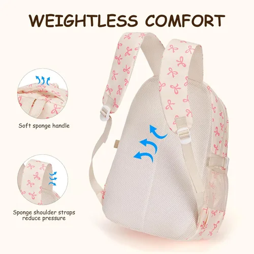 Miniatura 4 de Mochila con lazo para mujer, mochila kawaii de nailon coquette, juego de 3 piezas, linda mochila para computadora portátil universitaria, mochila
