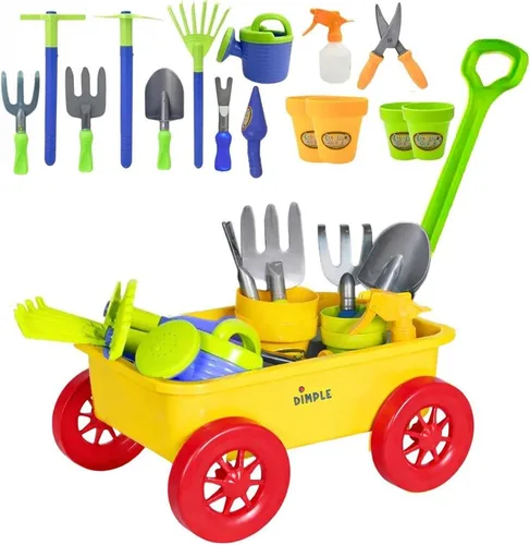 Miniatura 9 de Dimple Juego de juguetes de jardín y herramientas, juego de jardinería para niños – 15 piezas de juguetes al aire libre para niños pequeños