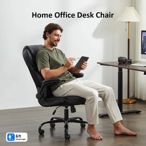 Miniatura 6 de amseatec Silla de Oficina, Silla Ejecutiva de Piel Sintética para Oficina en Casa, Silla de Escritorio Ergonómica con Brazos Abatibles Ajustables