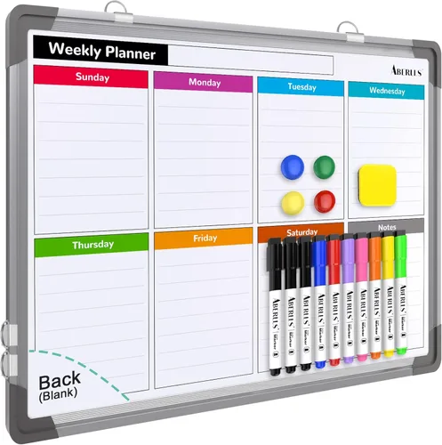 Miniatura 10 de Pizarra blanca de calendario mensual para pared, 24 x 18 pulgadas, pizarra de borrado en seco con tablero de corcho, pizarra blanca magnética, Blanco