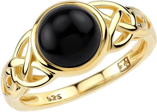 Miniatura 8 de Silvershake Anillo solitario de plata de ley 925 chapada en oro amarillo de 0.315 in con piedras preciosas de forma redonda con nudo celta triquetra