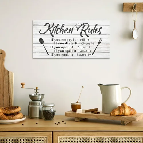 Miniatura 2 de Pinetree Art Kitchen Rules - Decoración de pared, divertida cita inspiradora, arte moderno, rústico, decoración de cocina (8 x 16 pulgadas, ancho)