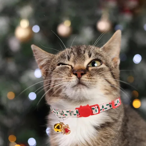 Miniatura 6 de Collares Navideños Separables para Gatos con Campana y Bonitos Colgantes - Paquete de 3 Collares de Seguridad Ajustables para Gatitos - Collar