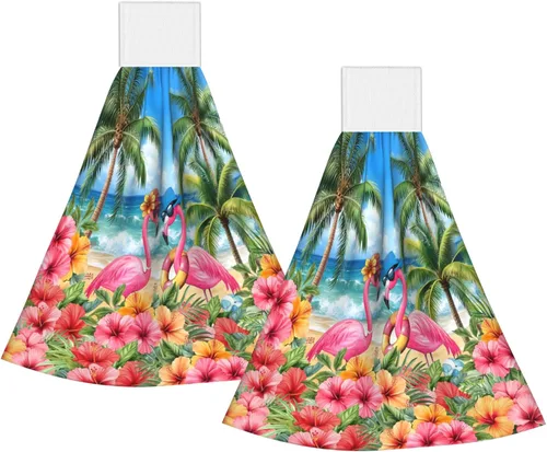 Miniatura 23 de Giwawa Juego de 2 toallas de mano colgantes de diente de león verde azulado con lazo, diseño de flores rústicas, suaves, de secado rápido