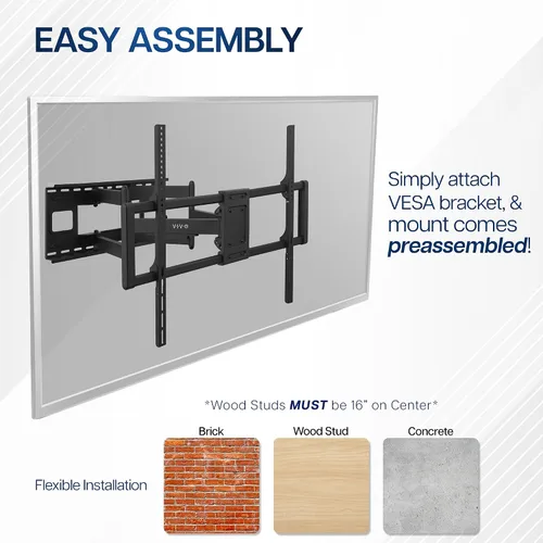 Miniatura 8 de VIVO 60 a 120 pulgadas Soporte de pared para TV de pantalla grande y resistente para pantallas LCD LED planas y curvas, montaje giratorio