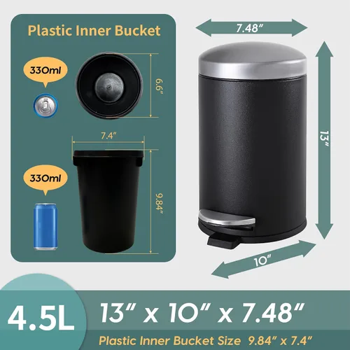 Miniatura 4 de SunnyPoint Cubo de basura redondo de 4.5 litros (1.2 galones) con cubo interior de plástico; baño, oficina, cocina y dormitorio con paso y cierre