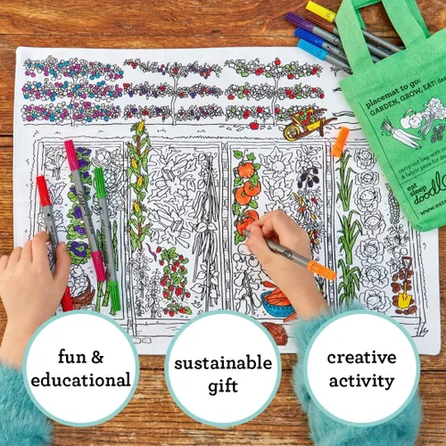 Miniatura 5 de eatsleepdoodle Mantel individual de frutas y verduras en su propia bolsa de algodón para colorear, cuenta con un divertido mantel individual