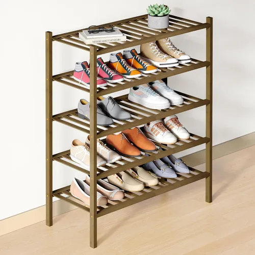 Miniatura 106 de Smiry Zapatero de bambú para clóset, organizador de zapatos apilable de 4 niveles largo de madera, estante de almacenamiento de zapatos Negro