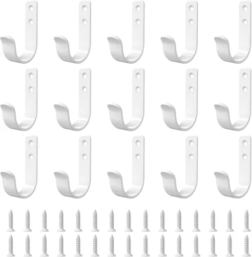 Miniatura 12 de Ganchos de pared de metal resistentes para abrigos, paquete de 10 ganchos negros montados en la pared con 20 tornillos, ganchos dobles para abrigo