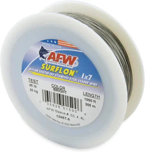 Miniatura 38 de Alambre de pesca americano Surflon recubierto de nailon 1x7 de acero inoxidable, línea líder de pesca para agua salada, prueba de 10 libras - prueba