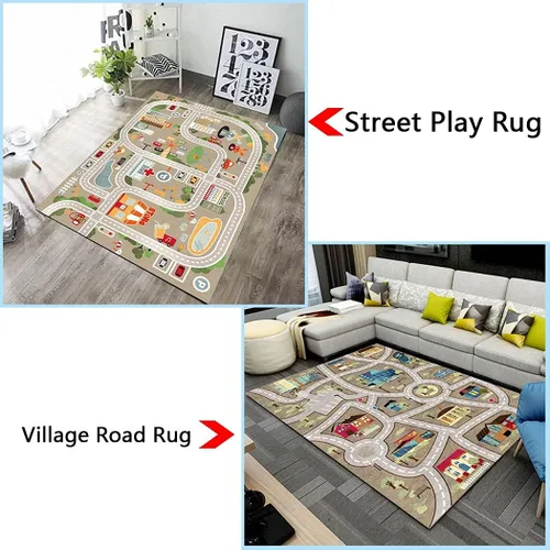 Miniatura 5 de Alfombra de juegos para niños para autos de juguete y tren, alfombra de área de juegos con respaldo de goma, divertida alfombra decorativa, regalo
