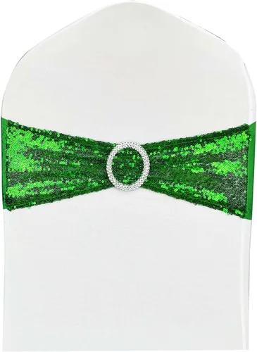 Miniatura 11 de Bandas para Sillas con Lentejuelas Elásticas Lazos de Spandex Poliéster para Fiestas Hotel Bodas Banquetes Decoración - 6 Piezas Aqua Sparkling