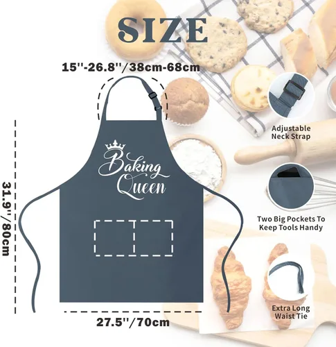 Miniatura 2 de Delantales divertidos para hornear para mujer, bonito regalo para panaderos, delantal de reina, delantal de cocina con 2 bolsillos, delantal