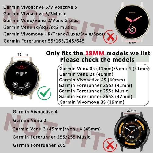 Miniatura 2 de 18mm Bandas de metal para Garmin Venu 3S / Venu 4 41mm / Venu 2S / Vivoactive 4S / Vivomove 3S / Forerunner 265s Correas de reloj, Correa de muñeca