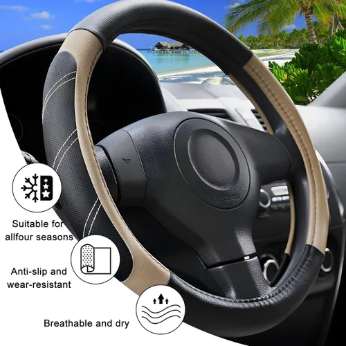 Miniatura 3 de Zpana Funda para volante de automóvil, de piel de fibra de carbono de 15 pulgadas, protector antideslizante para volante con forro, accesorios