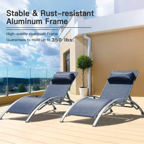 Miniatura 4 de domi outdoor living Domi - Juego de 2 sillas de salón de aluminio para exteriores con 5 posiciones ajustables, tumbona al aire libre para piscina