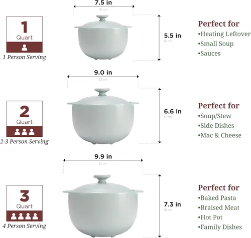 Miniatura 6 de Minh Long 2.99 litros Olla de arcilla de porcelana para cocinar, cacerola con tapa, ollas de arcilla para cocinar, hornos holandeses para guisos