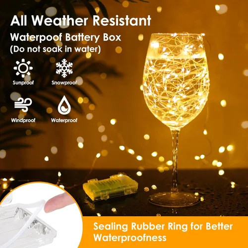 Miniatura 3 de Mlambert Paquete de 3 luces de hadas de 33 pies, funciona con pilas con control remoto y temporizador, impermeable, regulable, 8 modos, 100 luces