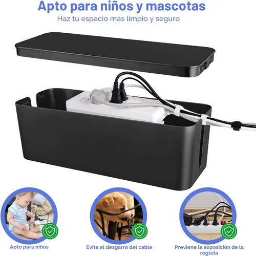 Miniatura 5 de Caja organizadora de cables, juego de tres, cubierta de alimentación, soporte de cables, protector contra sobretensiones para escritorio (negro)