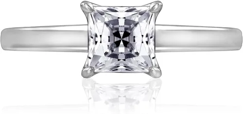 Miniatura 3 de Tienda Collection Platinum or Gold plated Sterling Silver Princess-Cut Solitaire Ring made with Infinite Elements Cubic Zirconia