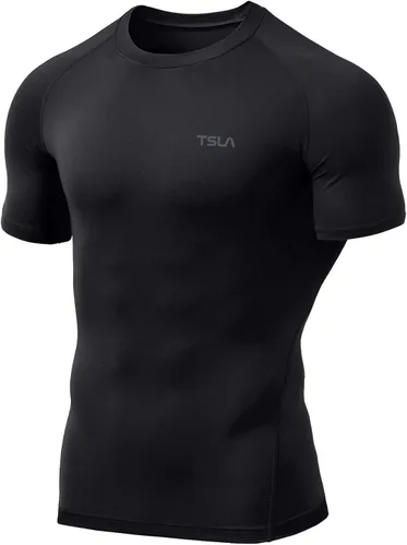 Miniatura 6 de TSLA Camisas térmicas de compresión de manga corta para hombre, camiseta deportiva deportiva atlética, camiseta para correr con equipo de invierno